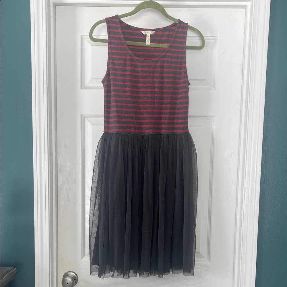 Matilda Jane Red and Gray Striped Dress